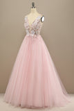 Gorgeous Deep V Neck Grey/Pink Formal Dress with Appliques
