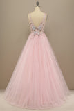 Gorgeous Deep V Neck Grey/Pink Formal Dress with Appliques