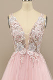 Gorgeous Deep V Neck Grey/Pink Formal Dress with Appliques
