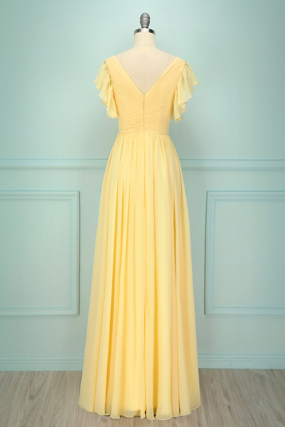 Yellow V-neck Long Dress