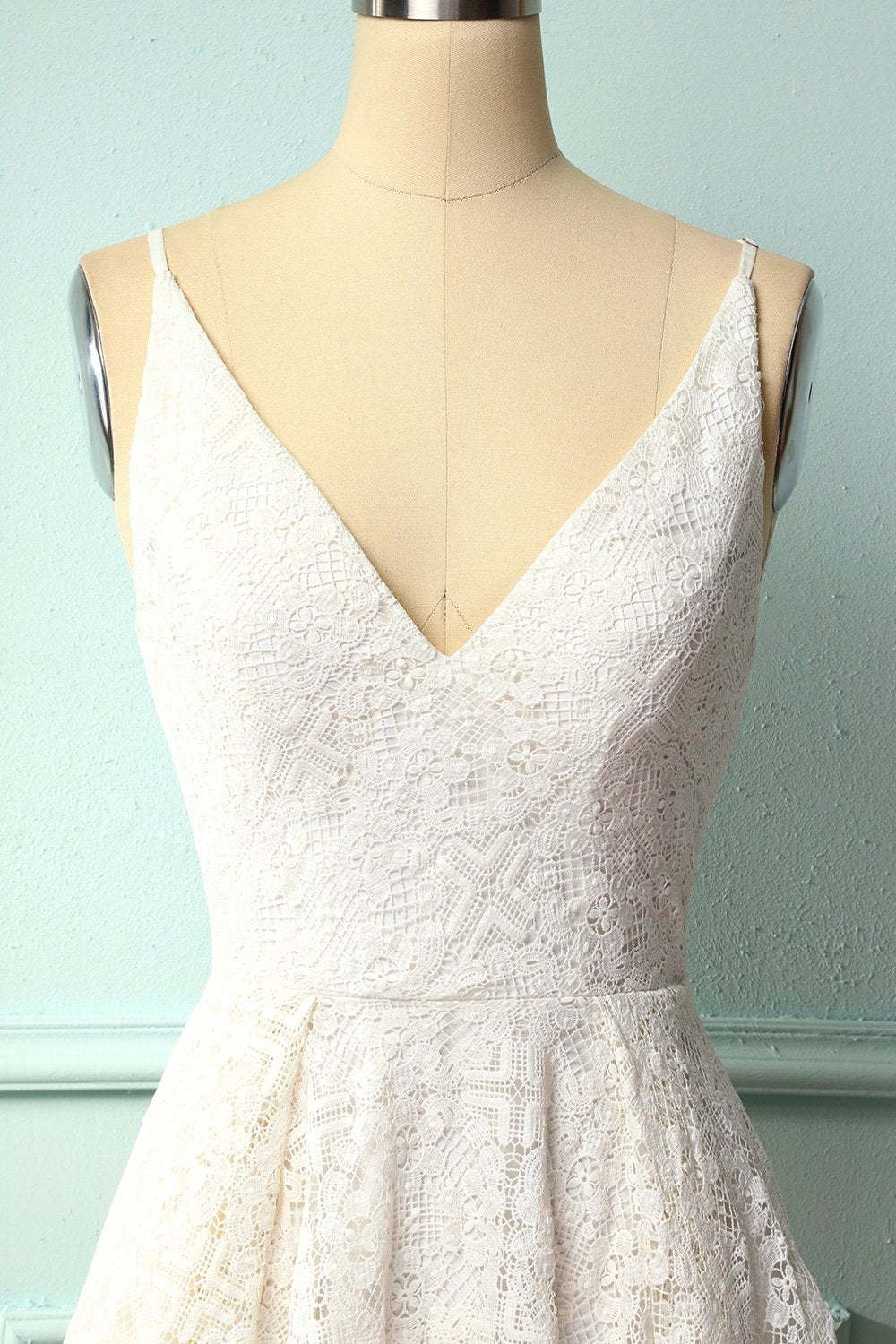 White Asymmetrical Lace Bridesmaid Dress