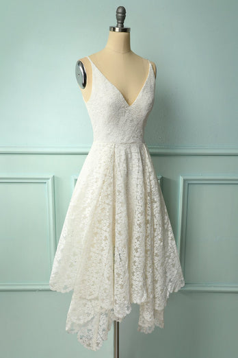White Asymmetrical Lace Bridesmaid Dress