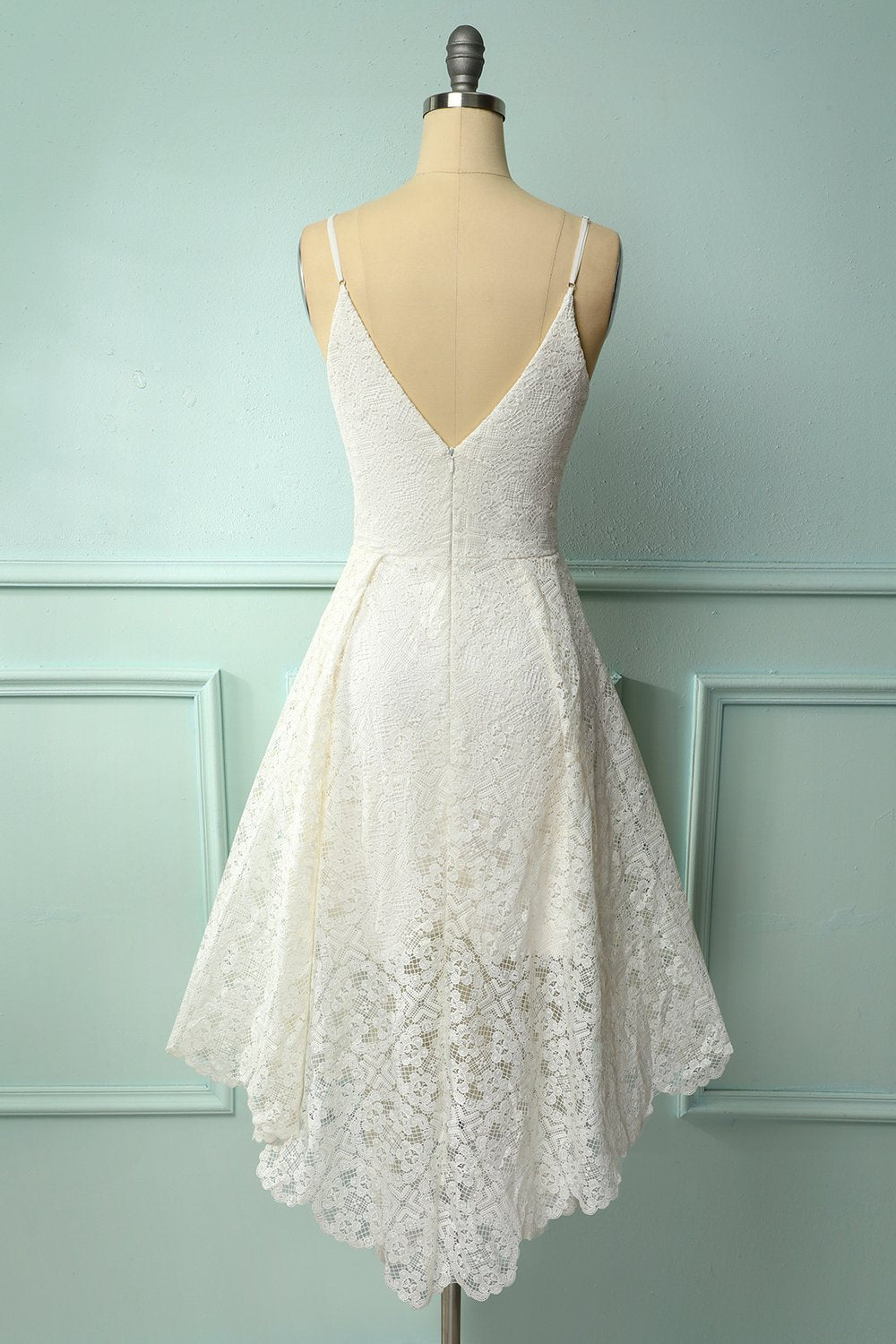White Asymmetrical Lace Bridesmaid Dress