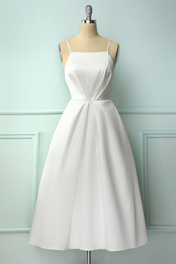 White Spaghetti Straps Midi Dress