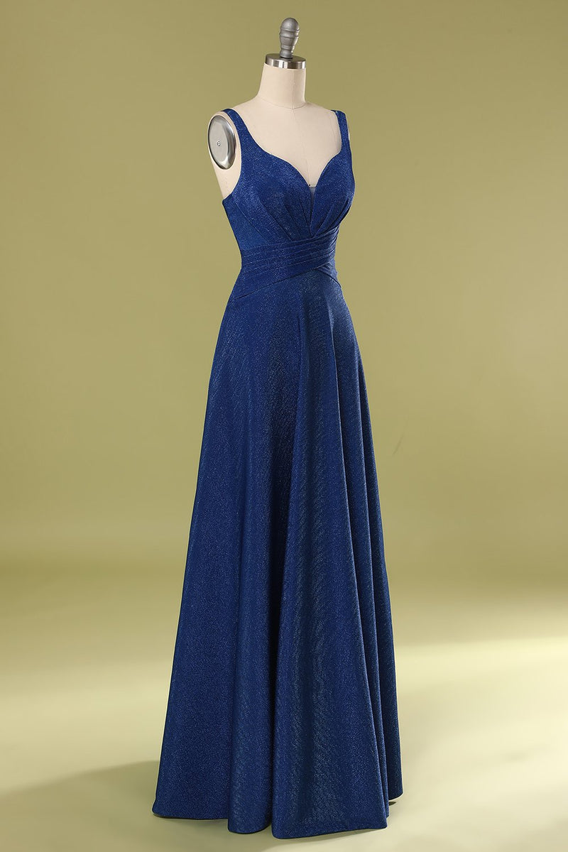 Zapaka Royal Blue V Neck Sleeveless Ruched Backless Glitter Long Prom  Formal Party Dress 2020 – ZAPAKA AU