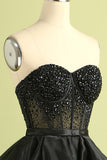Sparkly Black Corset Sweetheart Ball Gown Long Formal Dress