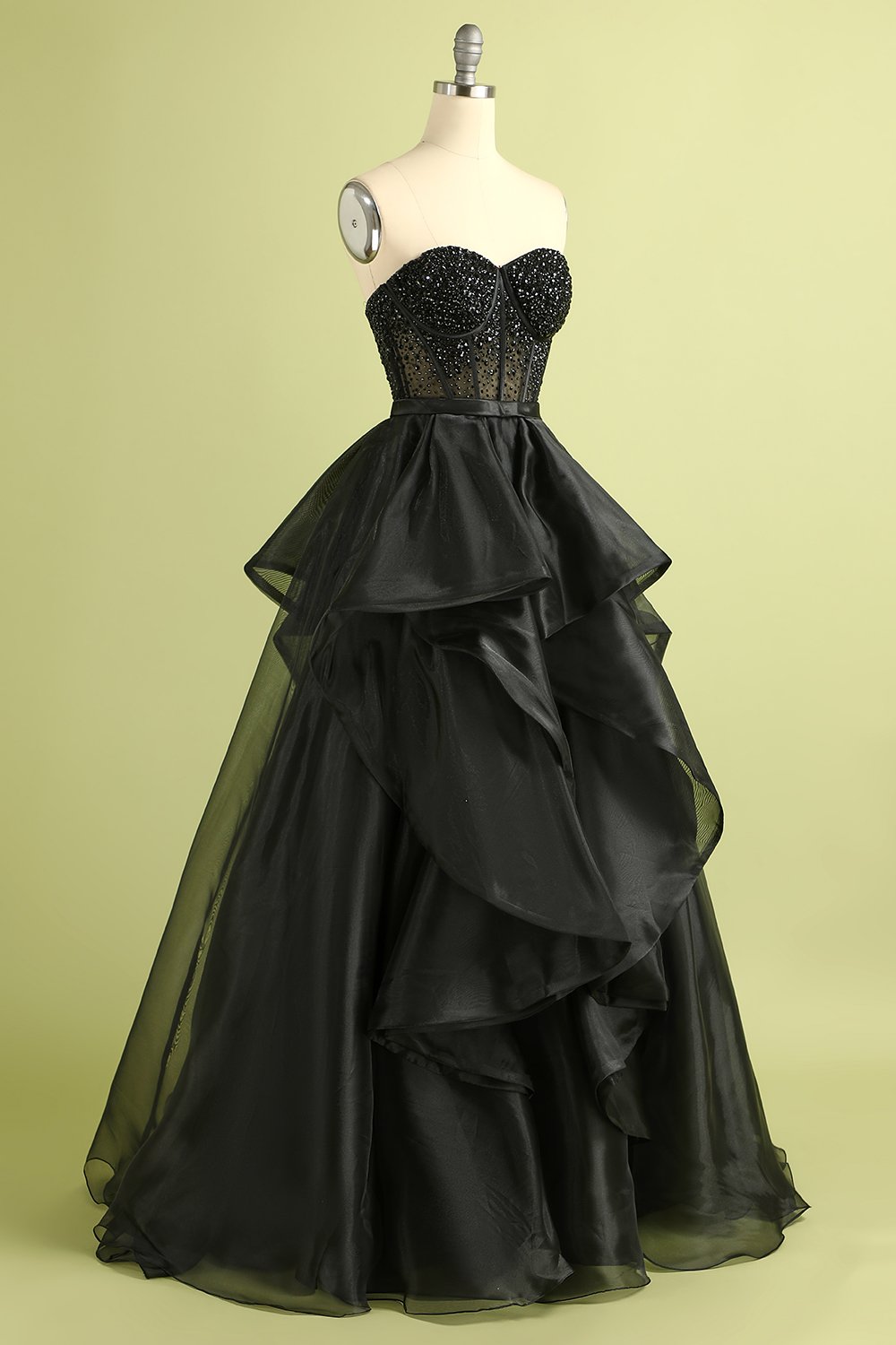 Sparkly Black Corset Sweetheart Ball Gown Long Formal Dress