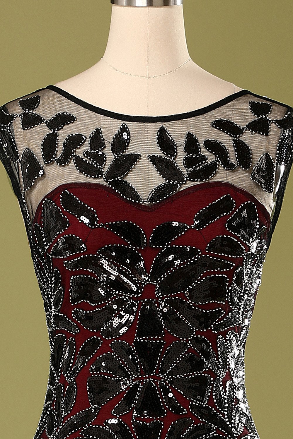 Red and Black 1920s Sequined Flapper Dress