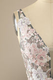 Gorgeous Deep V Neck Grey/Pink Formal Dress with Appliques
