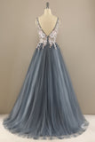 Gorgeous Deep V Neck Grey/Pink Formal Dress with Appliques