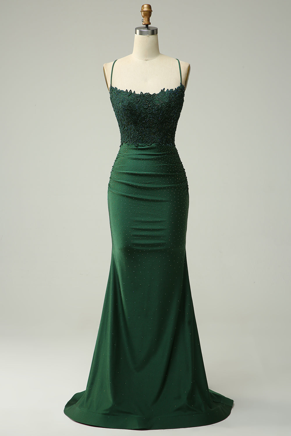 Zapaka Women Dark Green Long Formal Dress Mermaid Halter Evening Dress with Appliques Beading