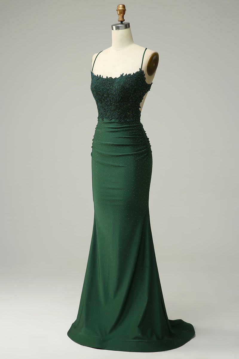 Zapaka Women Dark Green Long Formal Dress Mermaid Halter Evening