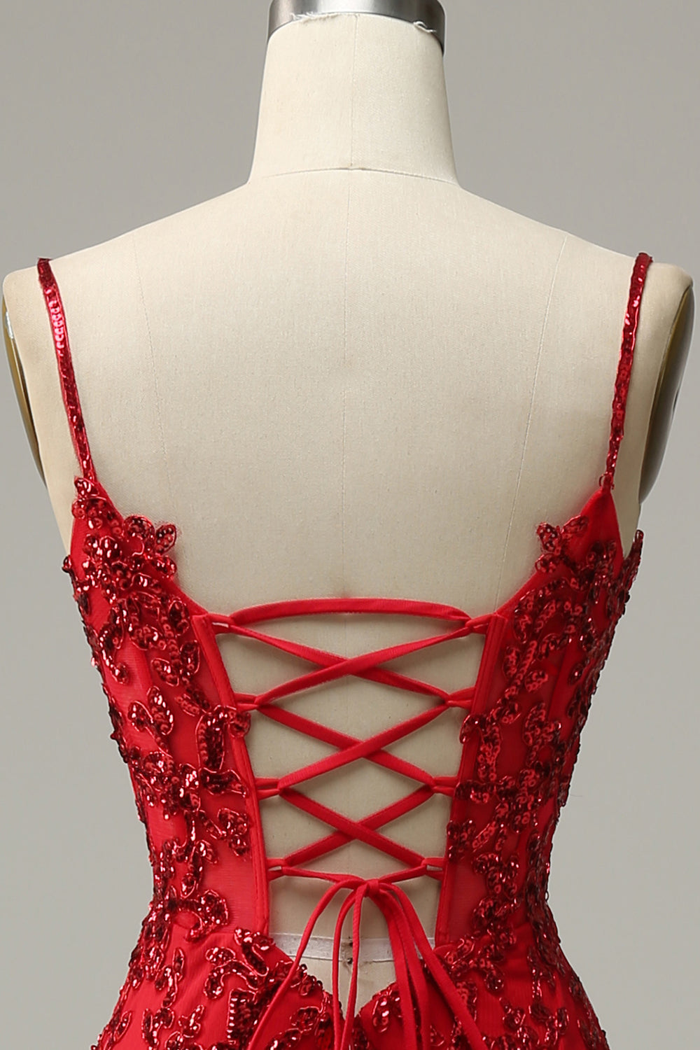 Sparkly Mermaid Spaghetti Straps Red Sequins Long Formal Dress with Slit