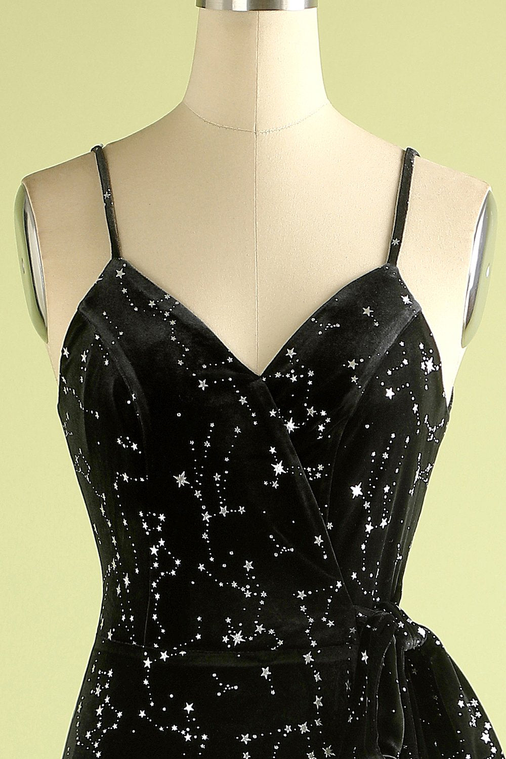 Black Star Printed Wrap Prom Dress