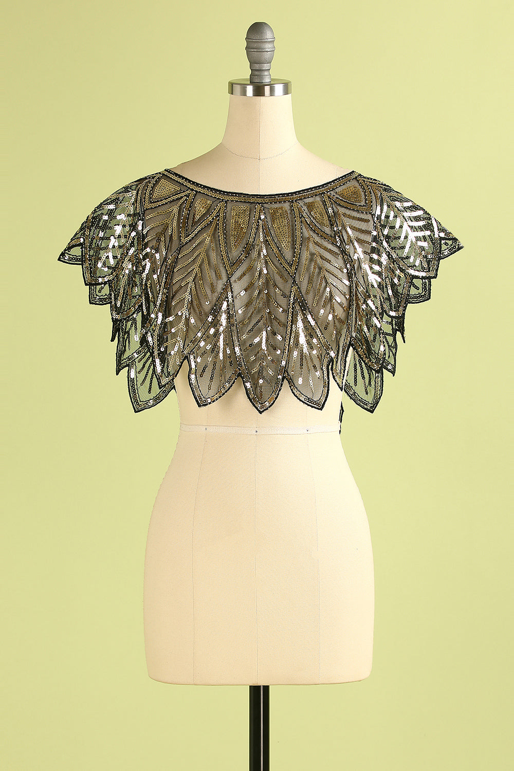 Black and Gold Sequin Glitter 1920s Cape