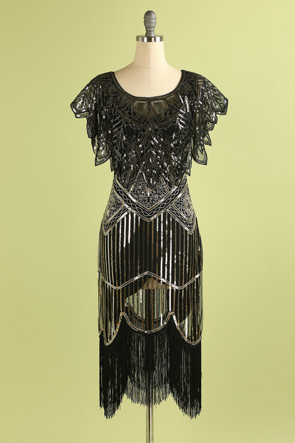 Black and Gold Sequin Glitter 1920s Cape