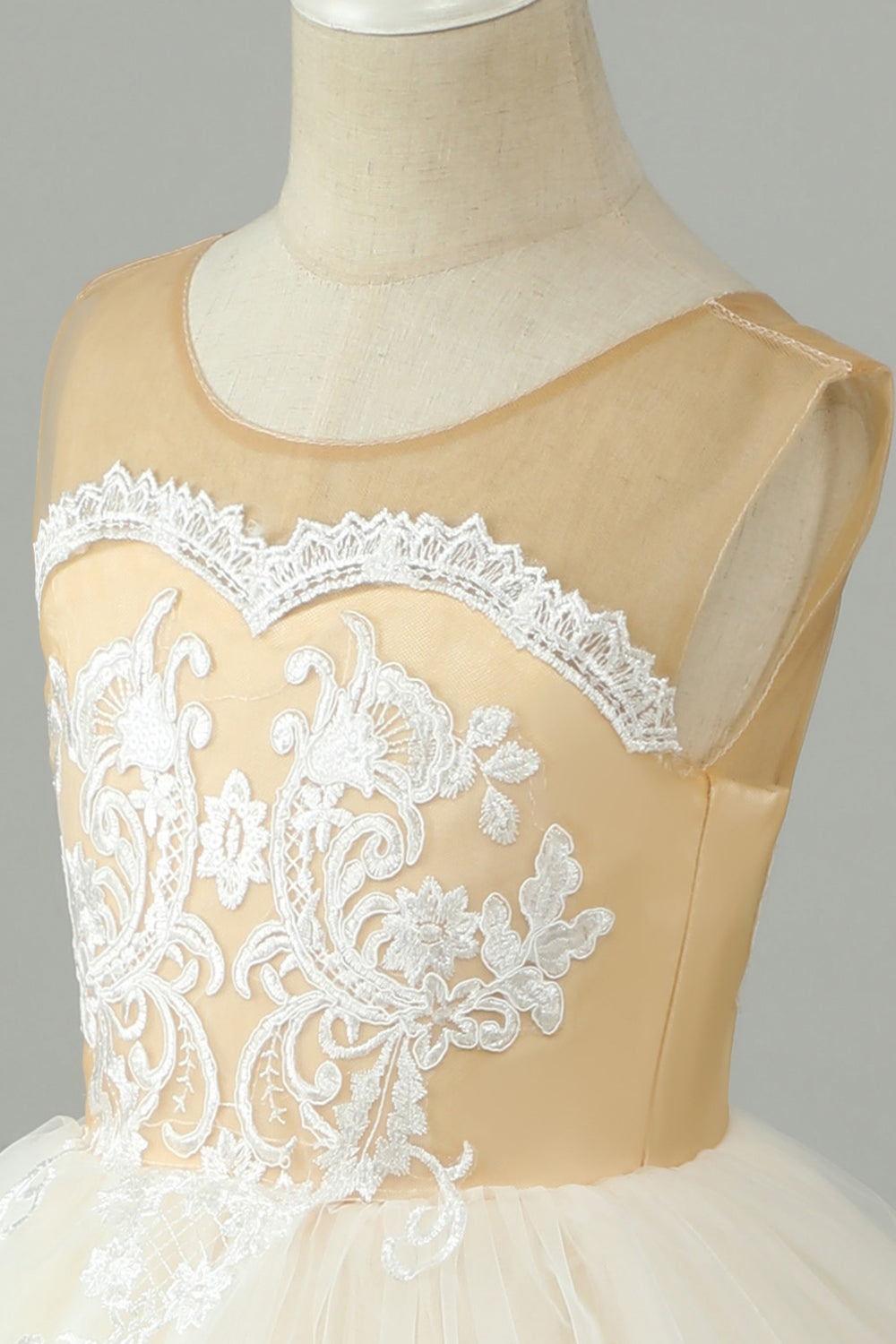 Champagne A Line Tulle Flower Girl Dress with Bow