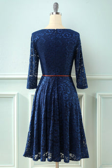 3/4 Sleeves Navy Lace Dress