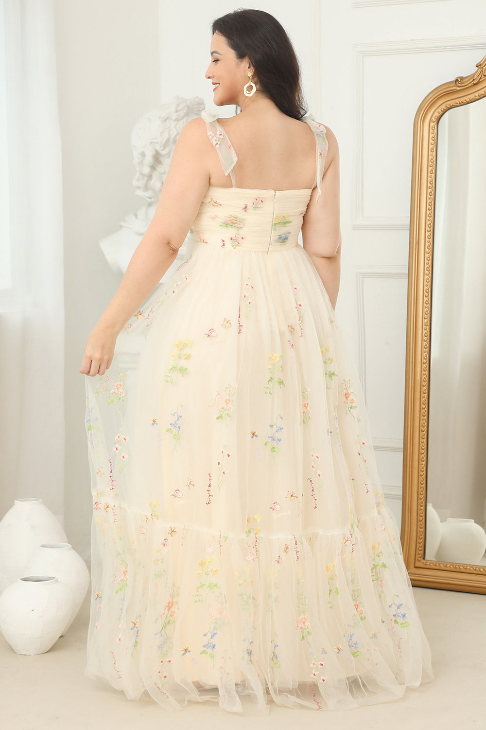 Plus Size Champagne Long Formal Dress With Embroidery