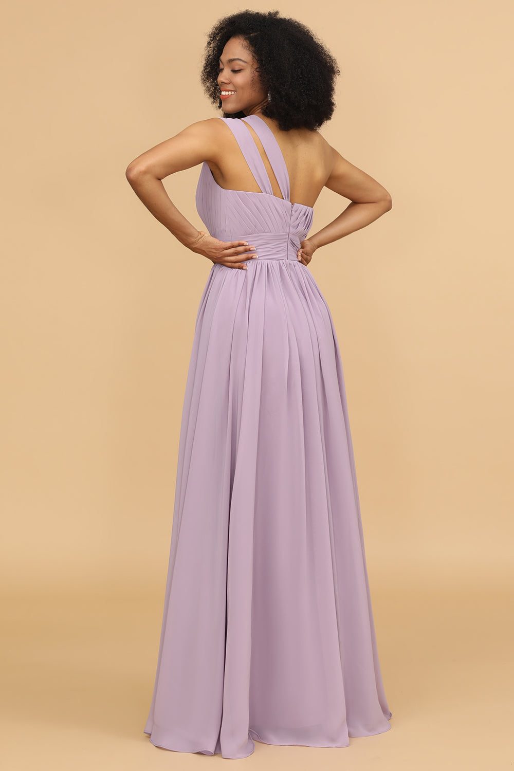 Lilac Chiffon One Shoulder Bridesmaid Dress with Ruffles