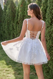 A Line Spaghetti Straps White Short Formal Dress