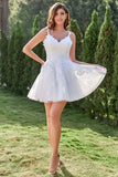 A Line Spaghetti Straps White Short Formal Dress