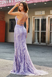 Lilac Sparkly Mermaid Long Formal Dress with Beading
