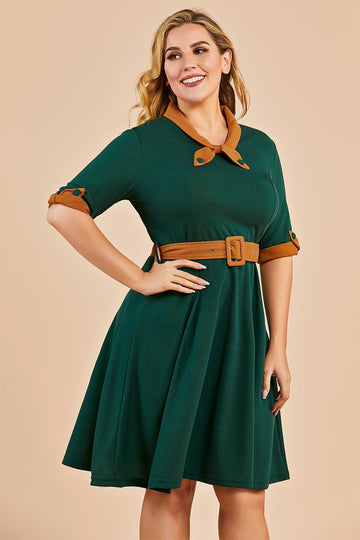 Green V Neck Swing Party Dress