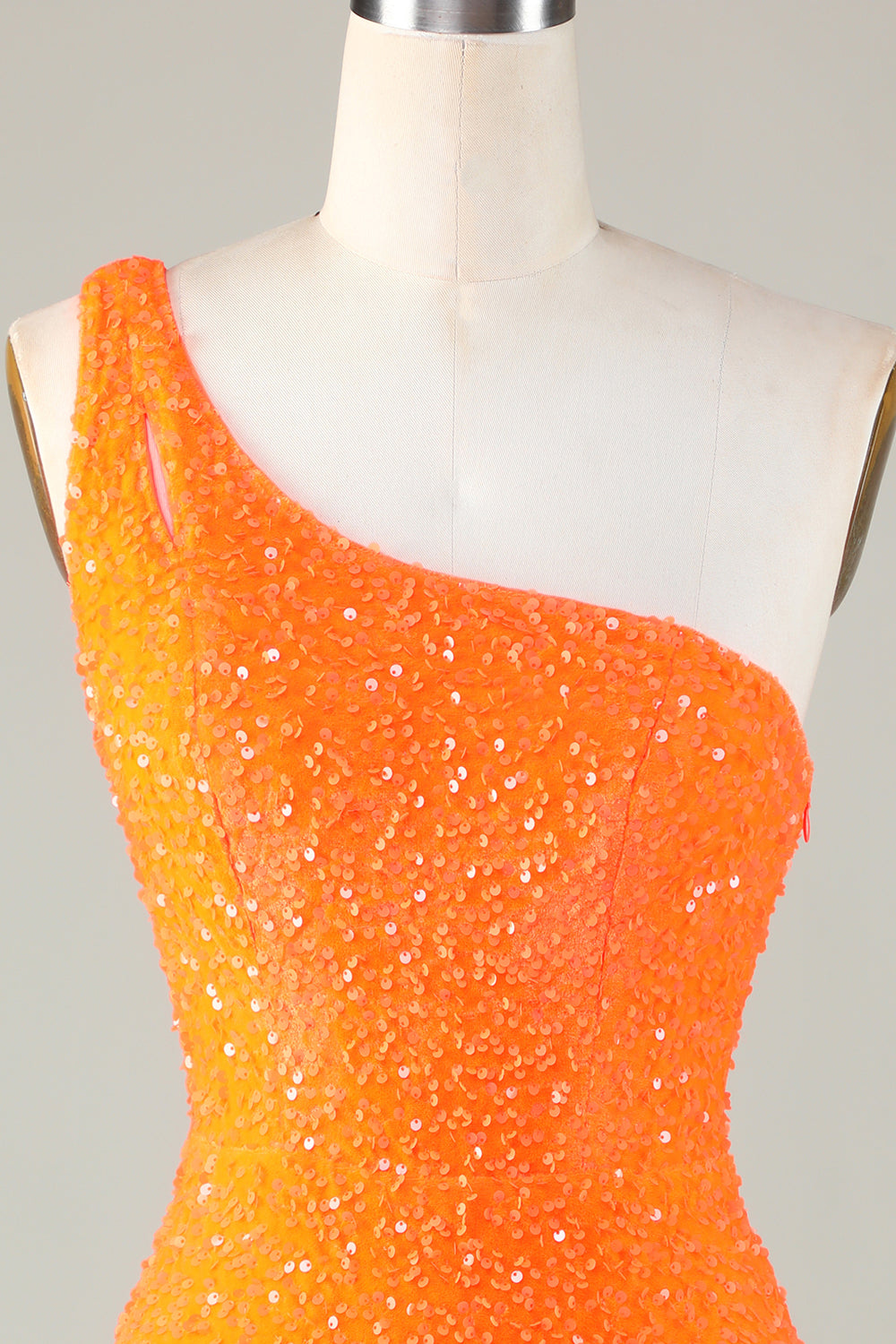 Sequins One Shoulder Orange Tight Beading Short Formal Dress