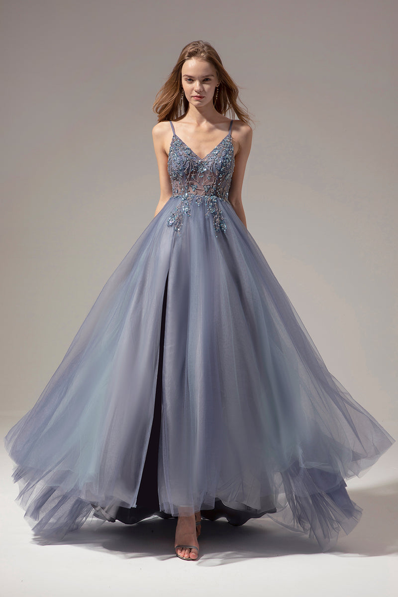 V neck Long Prom Dress With Slit