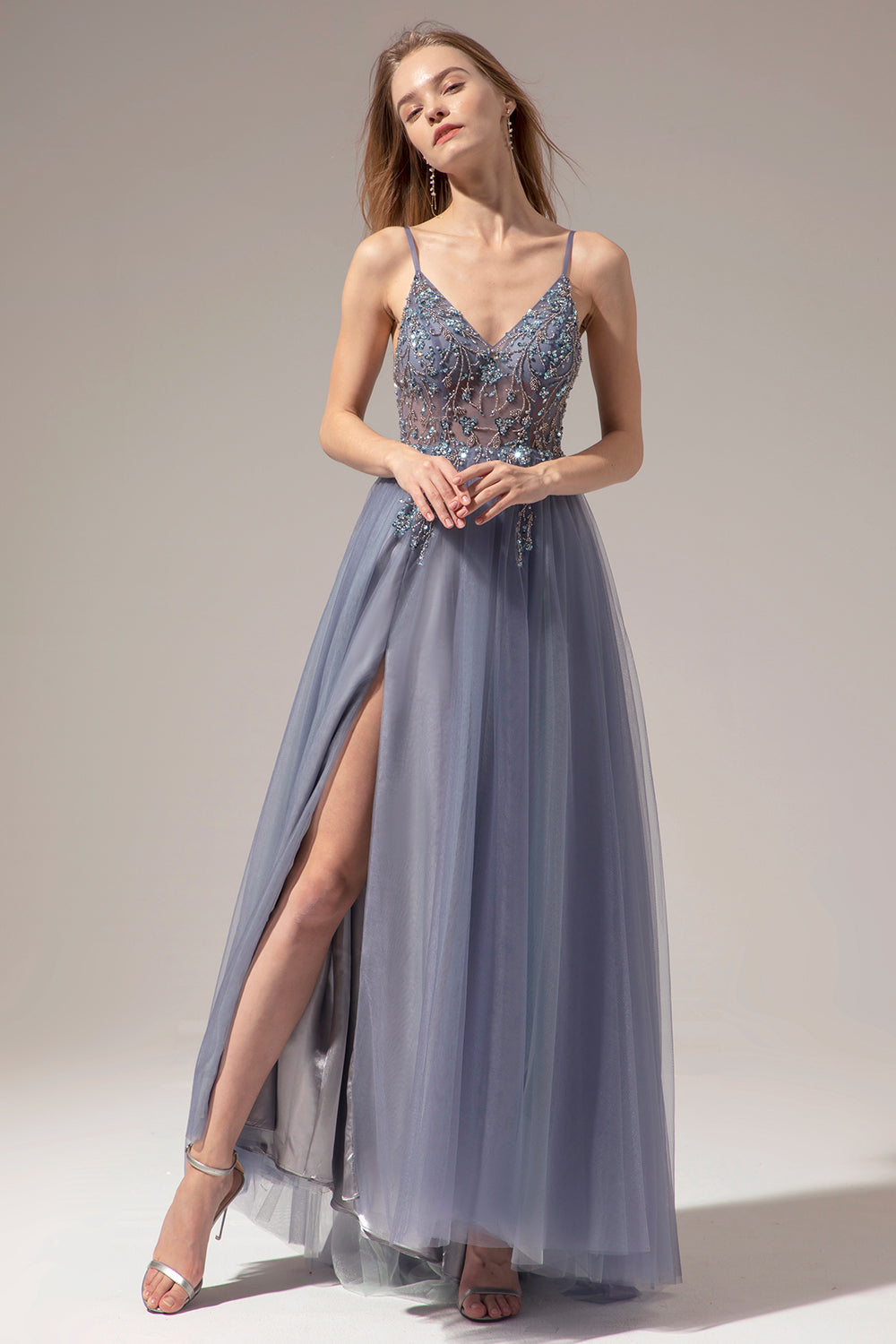 V-neck Long Prom Dress With Slit