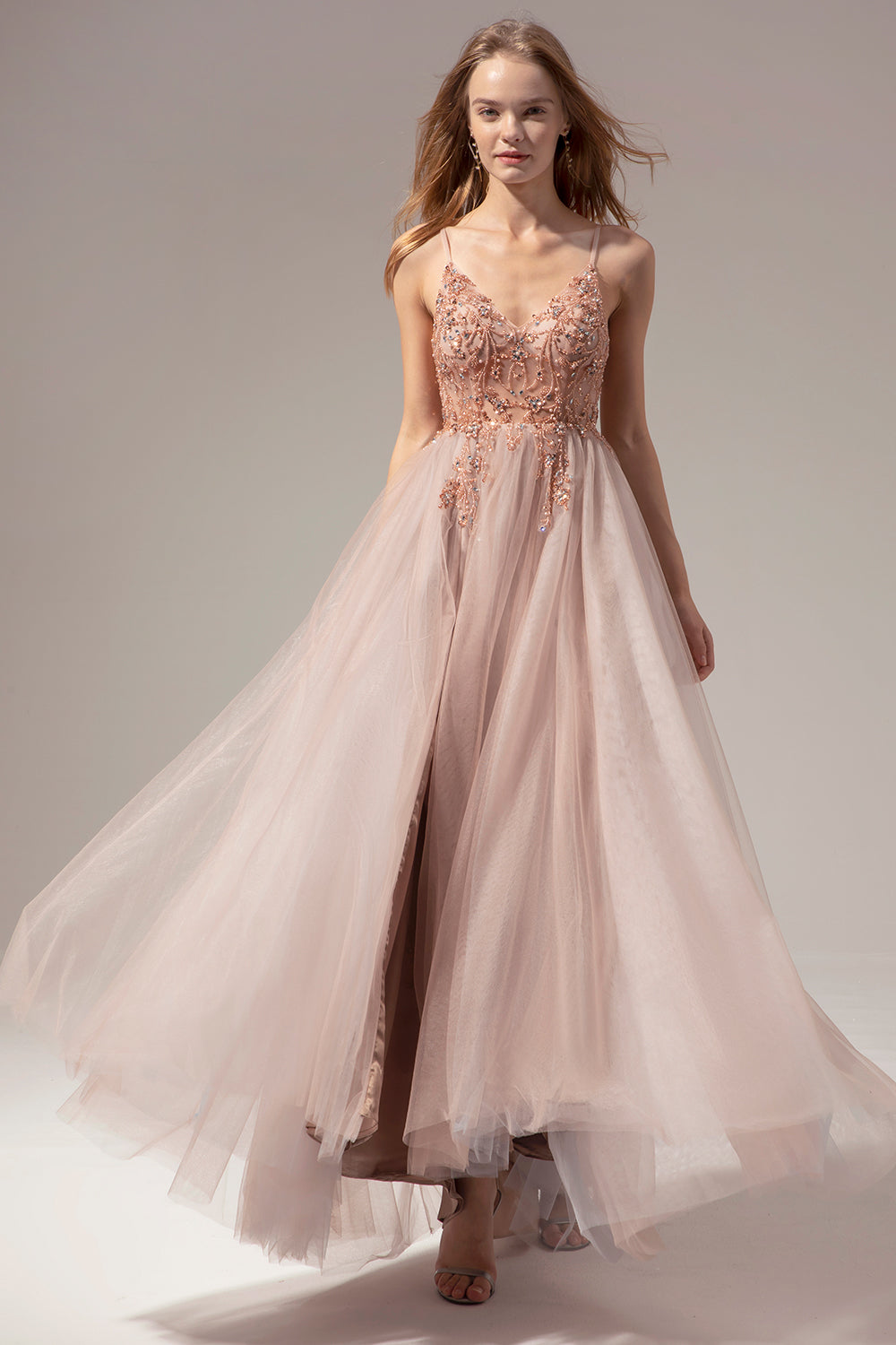 V-neck Long Prom Dress With Slit