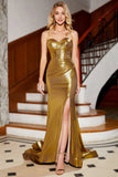 Mermaid Sweetheart Golden Corset Formal Dress with Slit