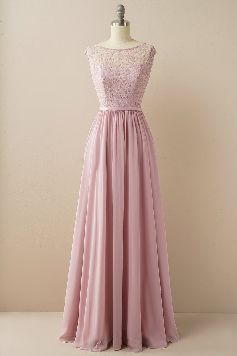 Blush Long Chiffon Lace Formal Dress