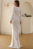 Sparkly White V Neck Lace Long Sleeves Maxi Formal Dress