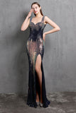 Gold Mermaid Sequin V Neck Formal Dress