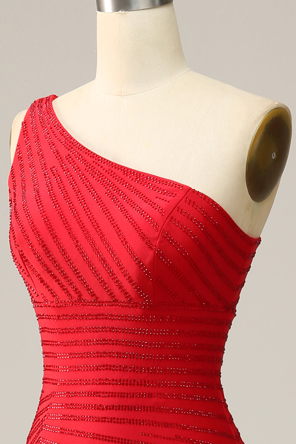 Mermaid One Shoulder Red Long Formal Dress with Beading