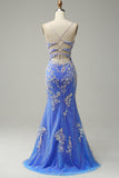 Mermaid V Neck Light Blue Long Formal Dress with Appliques Beading