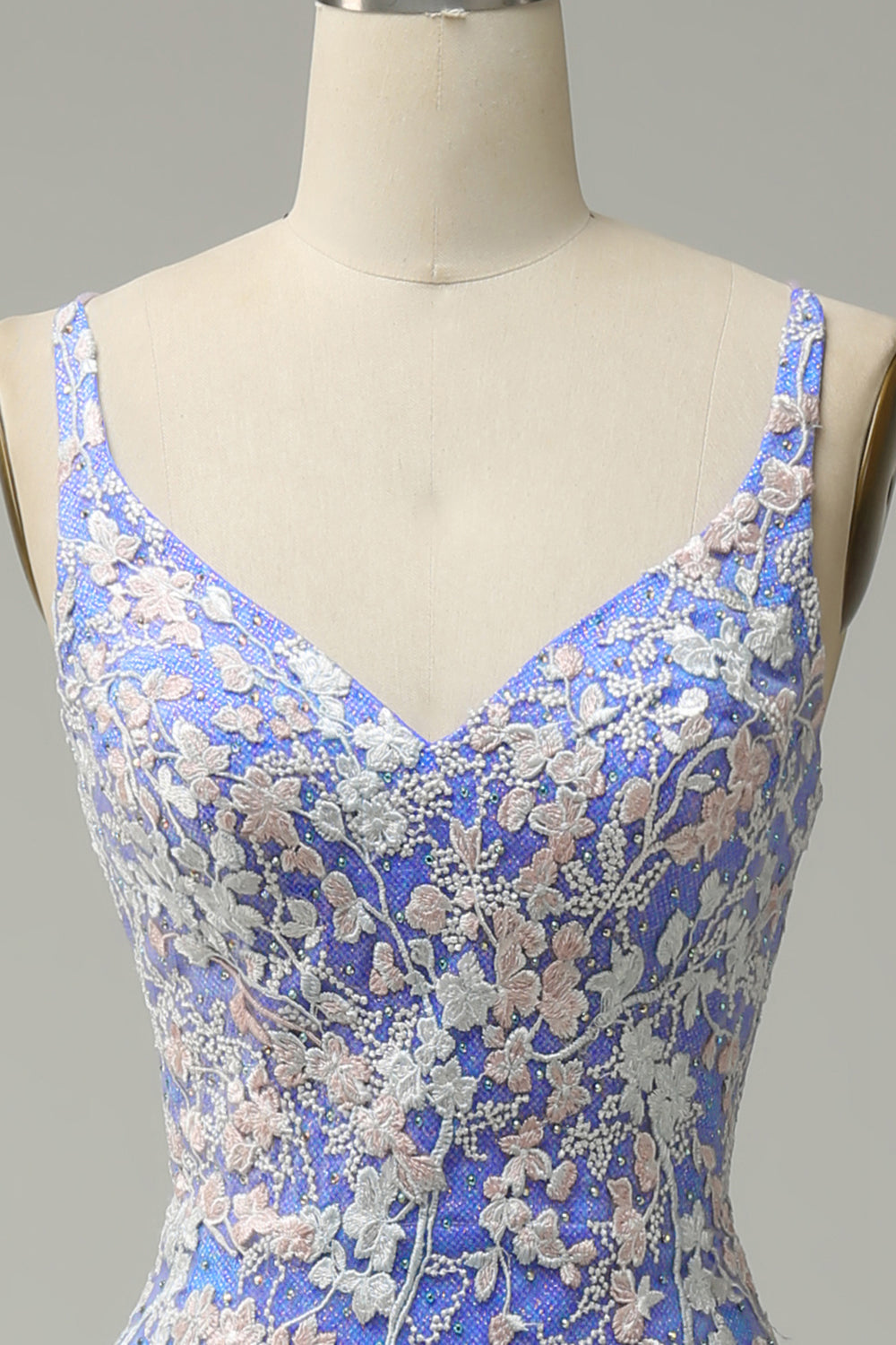 Mermaid V Neck Light Blue Long Formal Dress with Appliques Beading