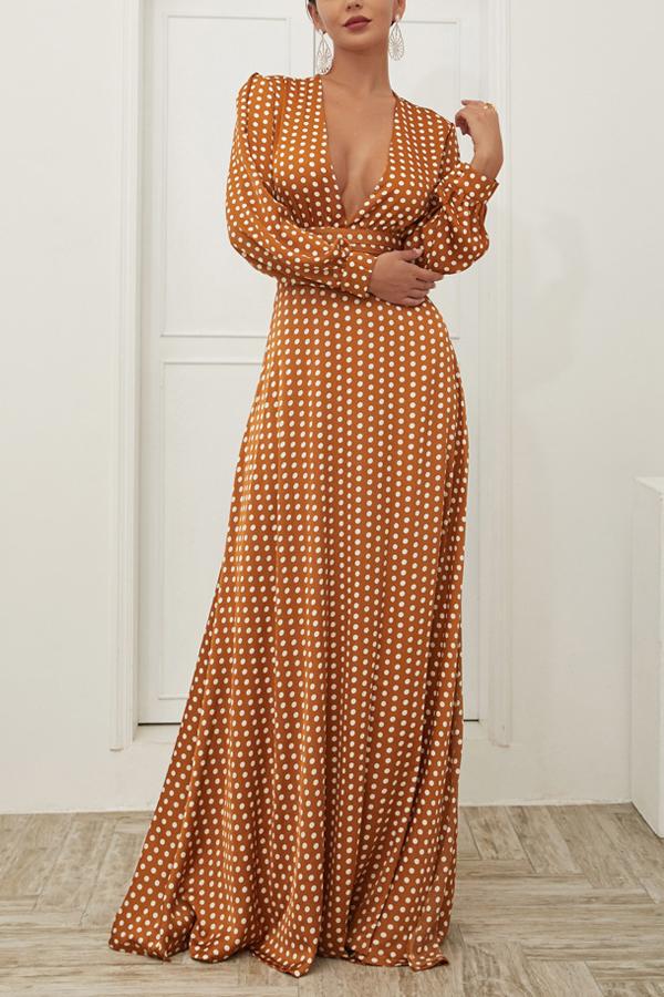 Yellow Polka Dots Long Sleeves Bohemian Dress