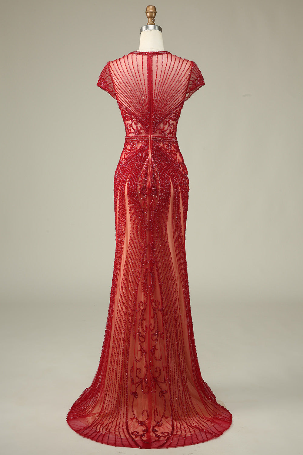 Luxurious Mermaid Jewel Neck Champagne Formal Dress with Beading