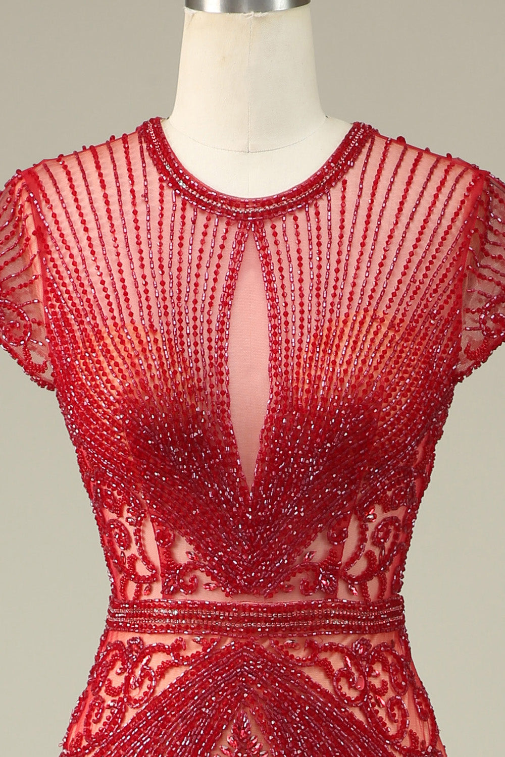 Gorgeous Mermaid Jewel Neck Burgundy Formal Dress with Beading