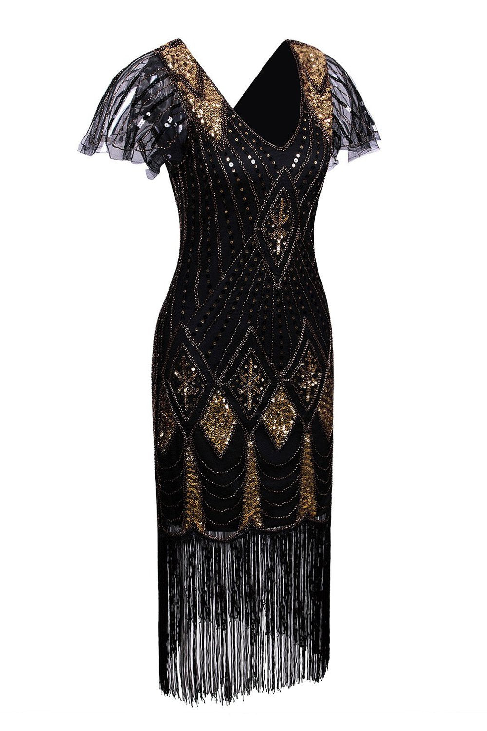 Black and Gold Flapper 1920s Sequins Dress