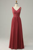 V Neck Open Back Desert Rose Bridesmaid Dress