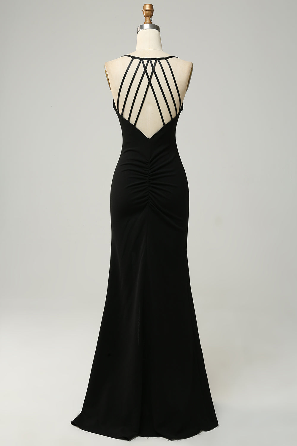 Black Halter Sheath Open Back Long Bridesmaid Dress