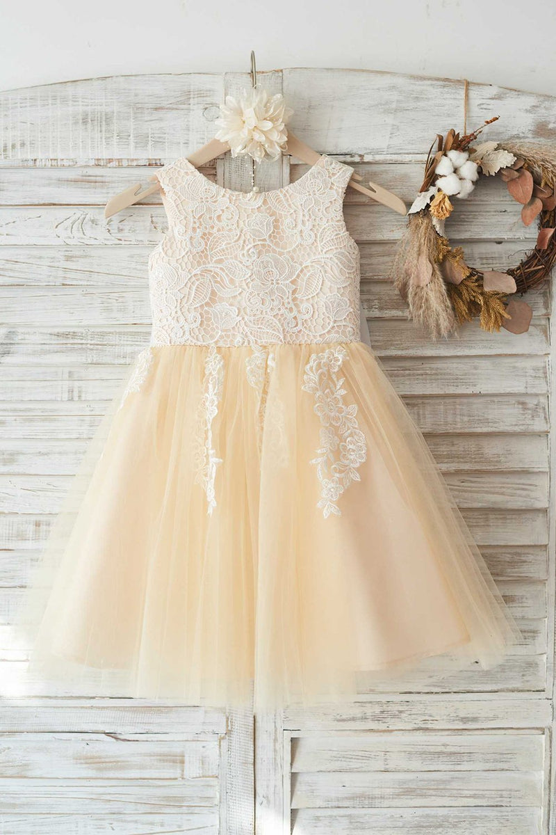 Champagne and ivory flower girl dresses deals