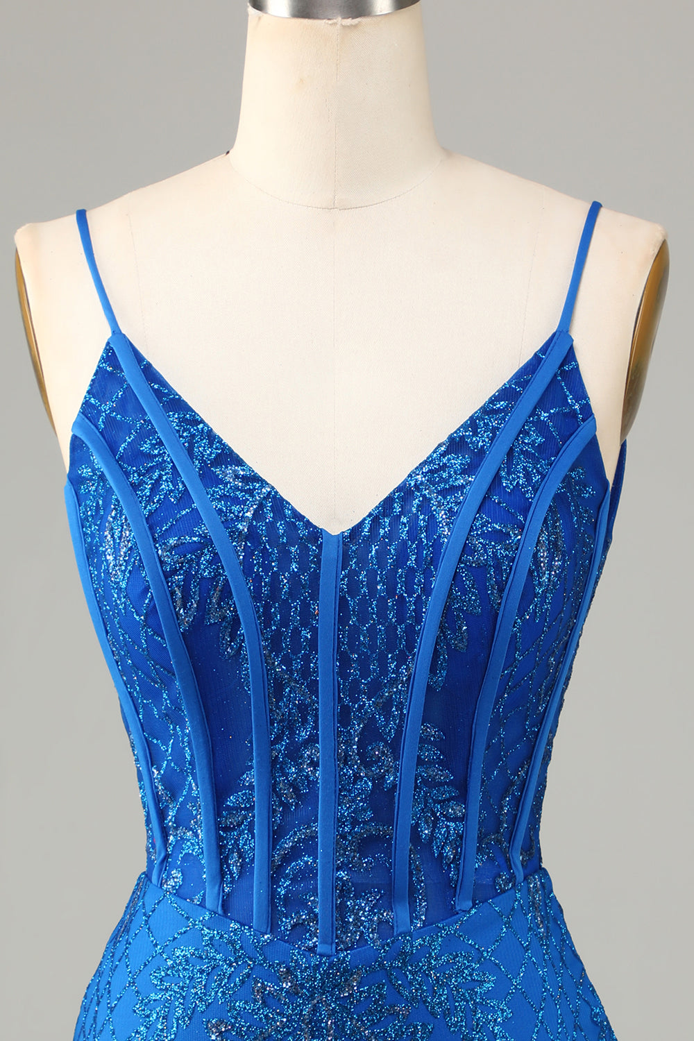 Sparkly Royal Blue Beaded Spaghetti Straps Tight Short Formal Dress