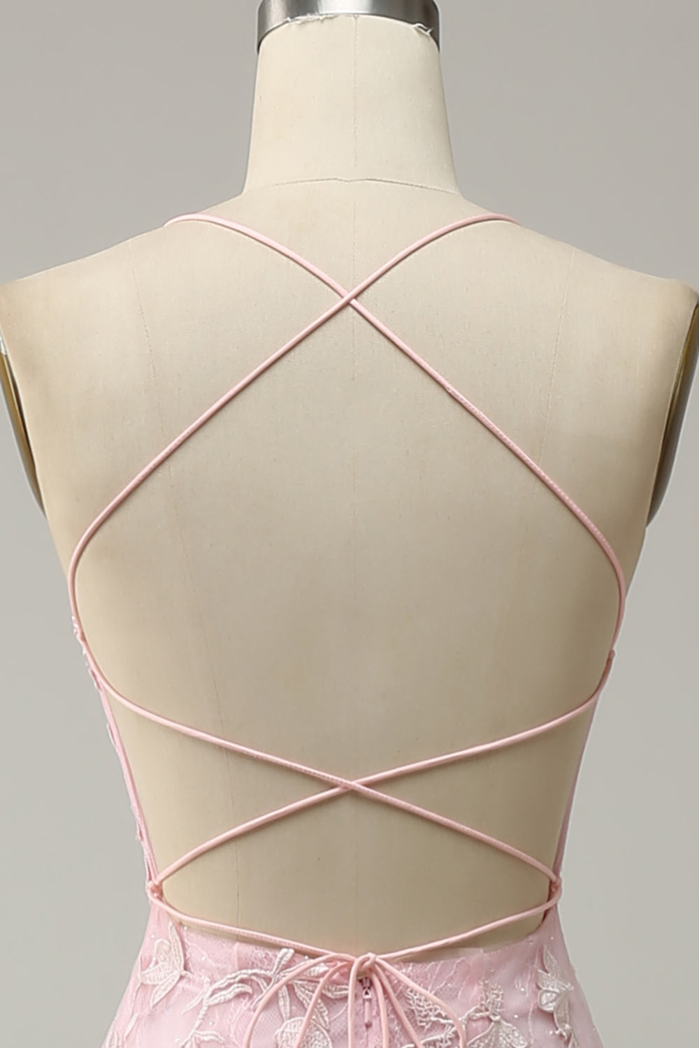 Mermaid Spaghetti Straps Light Pink Long Formal Dress with Appliques