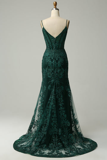 Mermaid Spaghetti Straps Peacock Green Formal Dress with Appliques