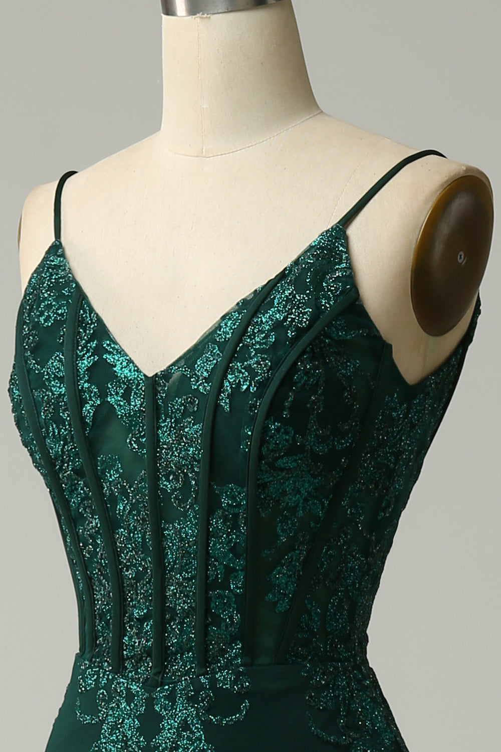 Mermaid Spaghetti Straps Peacock Green Formal Dress with Appliques